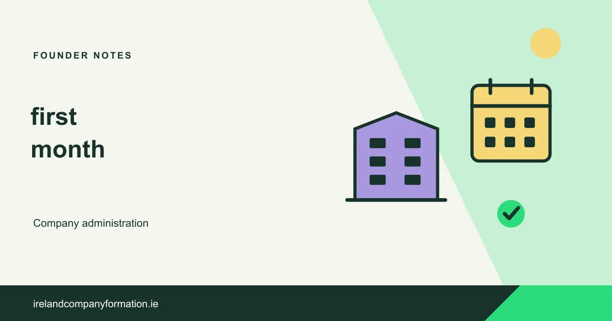 A newly formed company building and first-month calendar