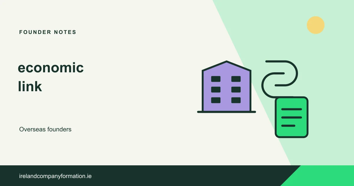 An Irish company building, a link symbol and supporting evidence