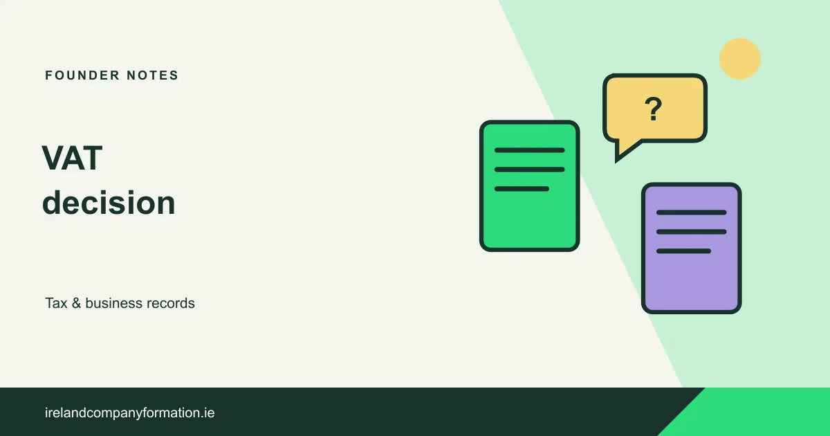 Two VAT decision documents and a question bubble